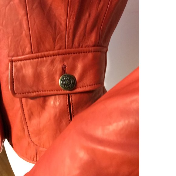 Danier Burnt Orange Red Italian Soft Leather Fitted Biker Moto Jacket Coat - Picture 7 of 12